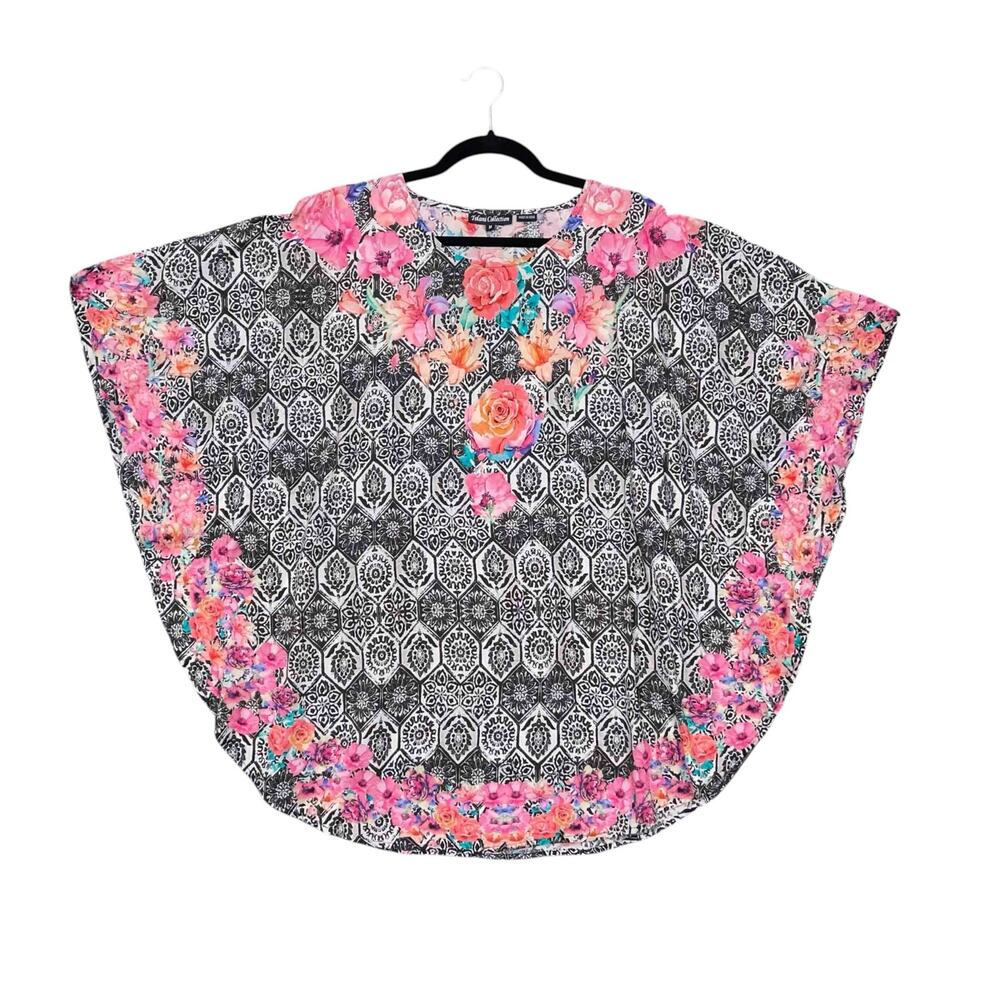 Tolani Collection Floral Romantic Narissa Caftan Tunic M Black Festival Boho